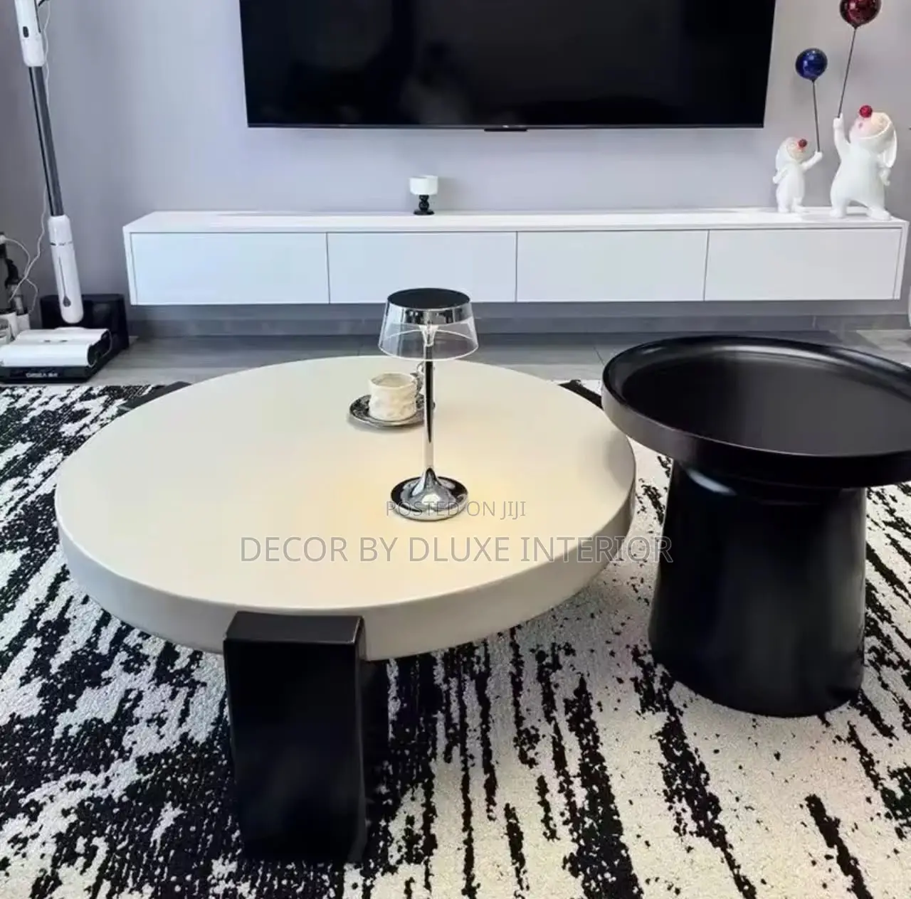 Modern Italian Design Cream Round Coffee Table With Side Table