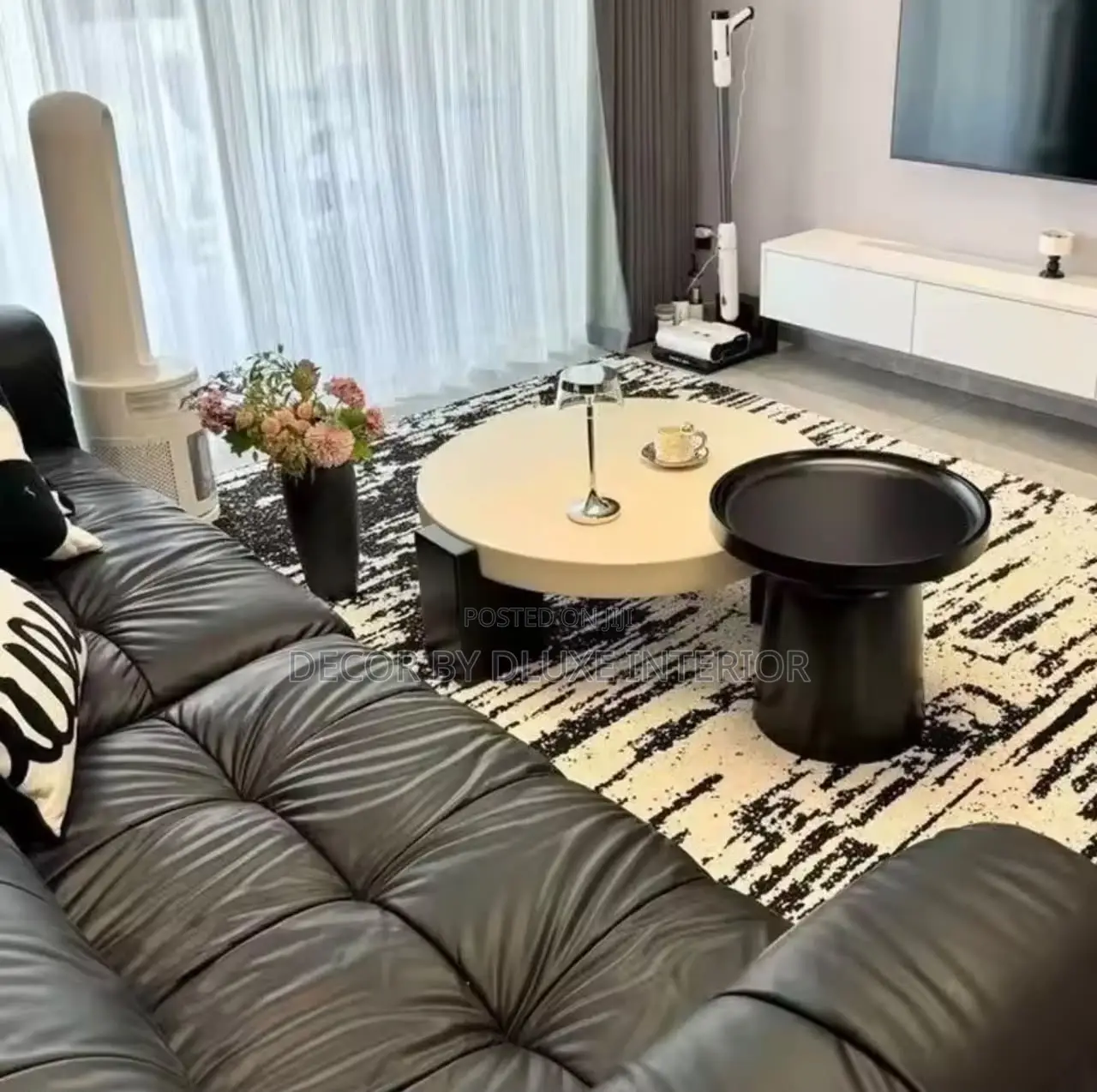 Modern Italian Design Cream Round Coffee Table With Side Table