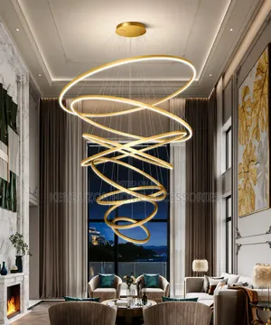 In Black and Gold. 1200mm 8-Ring Pendant Chandelier