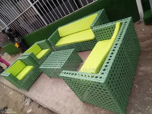 Brand New Outdoor Wicker/Rattan Sofa Set With Lime-Green Cushions.