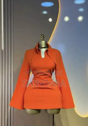 Elegant Orange Long Sleeve Collared Mini Dress