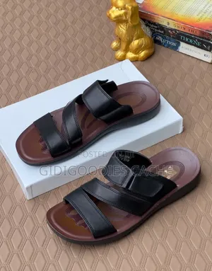 Men's Triple-Strap Palm Slippers Black Size 40-46