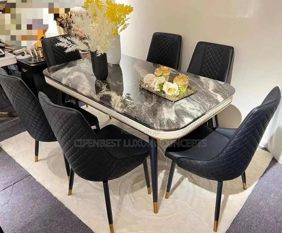 Luxury Rectangular Pin Leg Dinning Table With 6 Chair