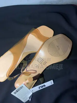 Ladies Khaki Transparent Strap Heels – Brand New