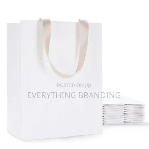 100pcs White A4 Kraft Paper Bag With Ribbon Handle for Retail Gifts