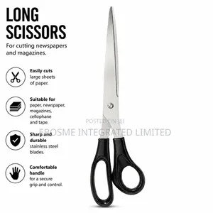 25cm Long Stainless Steel Scissors With Black Handle