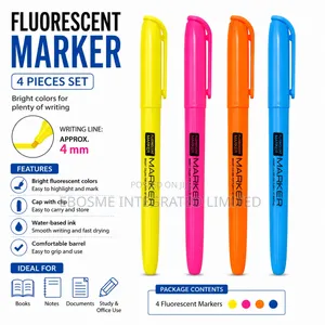 4pcs Fluorescent Highlighter Marker Set – Assorted Colors