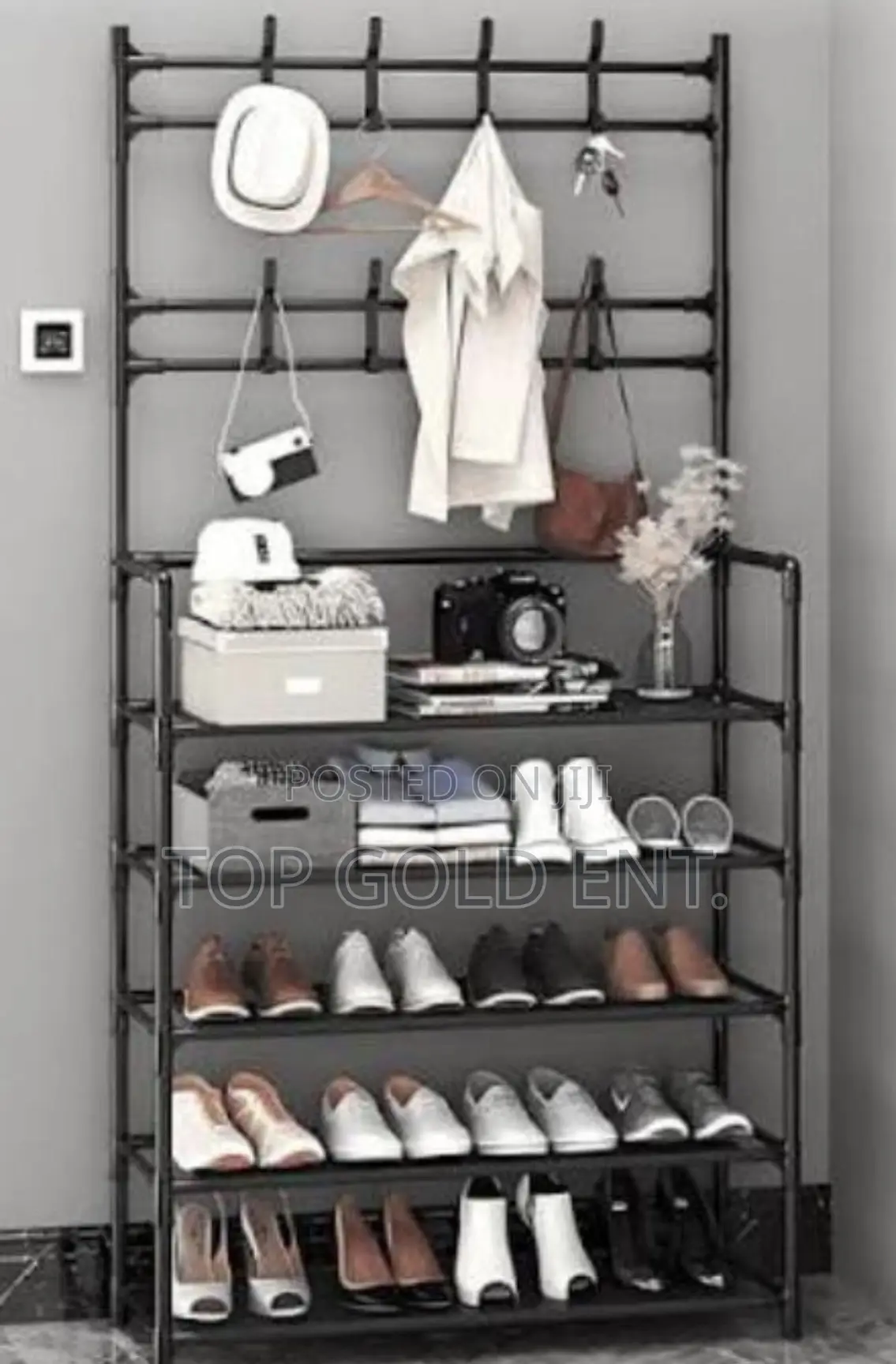 Iron Shoe Rack (5 Layers) With Hat Hanger