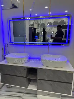 Premium Floating Double Basin Vanity Set With LED Mirror