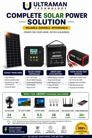 1000w Solar Lighting Kit for (TV, Dc Fan, Laptop Lightings)