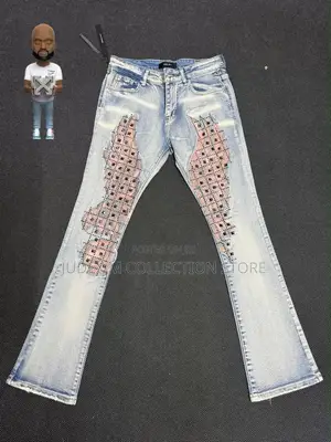Premium Luxury Amiri Western Themed Patches Rivet Detailing Denim