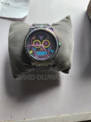 GUESS Men's or Unisex 43mm Watch Multicolor Strap Black Dial.