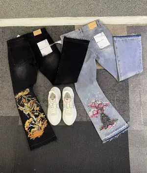 Premium Luxury Amiri Western Themed Patches Rivet Detailing Denim