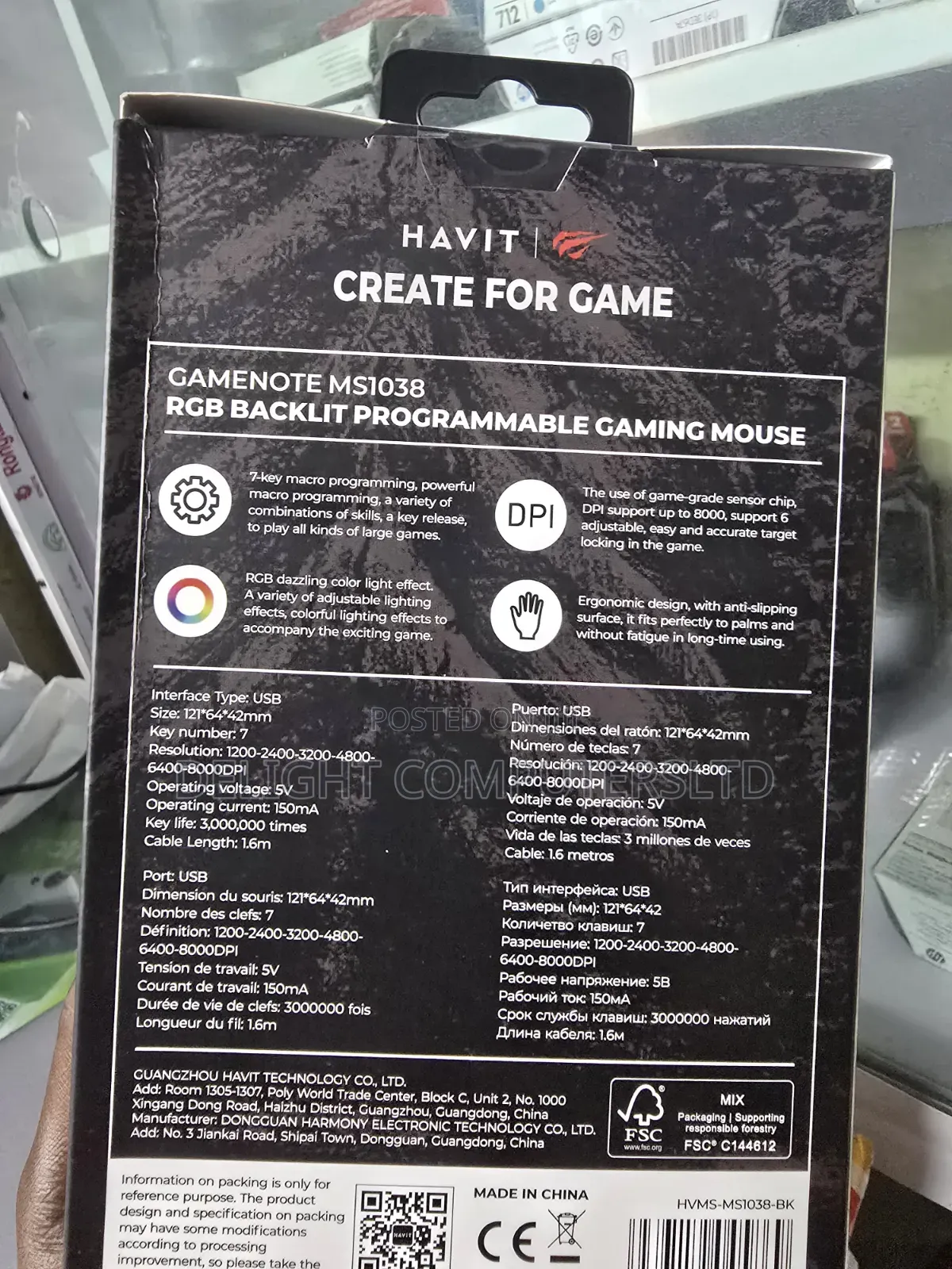 Gamenote Ms1038 RGB Backlit Programmable Gaming Mouse
