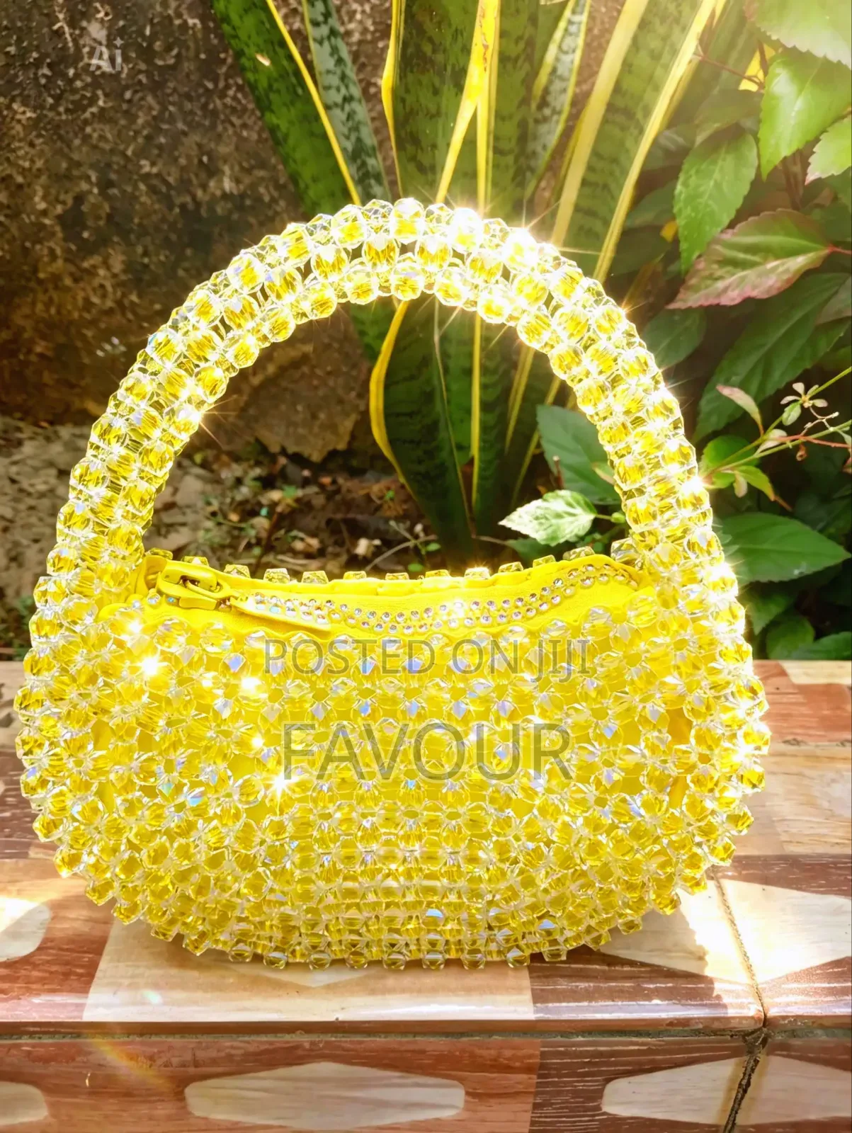 Yellow Semi-Circle Beaded Bag