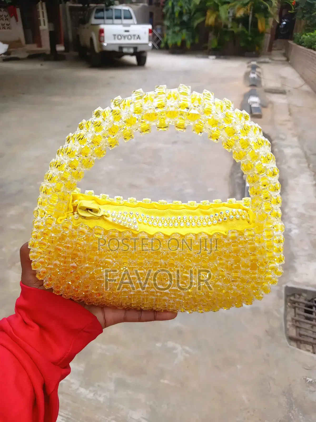 Yellow Semi-Circle Beaded Bag