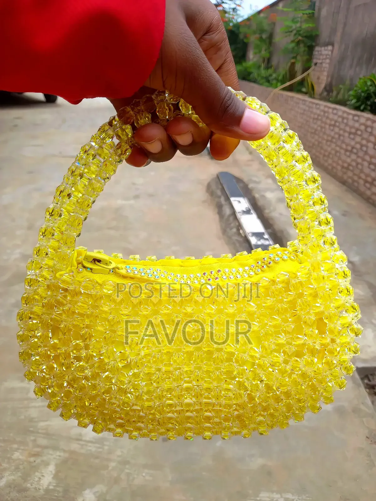 Yellow Semi-Circle Beaded Bag