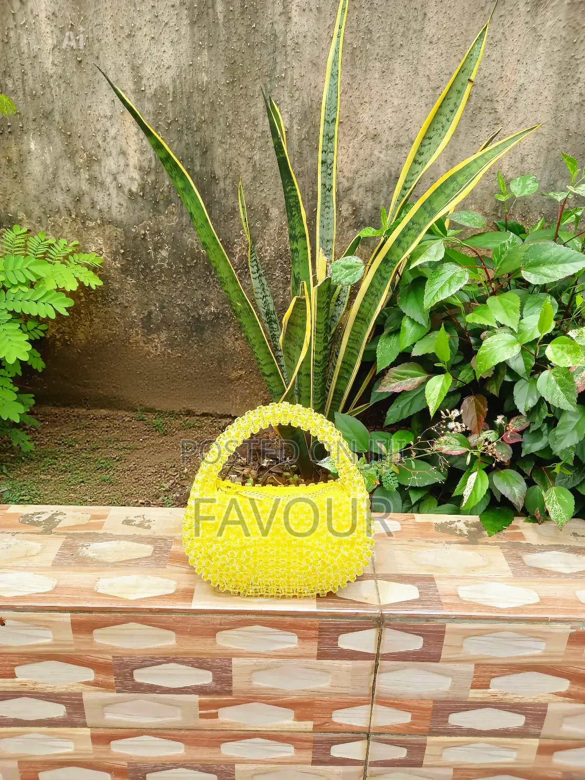 Yellow Semi-Circle Beaded Bag