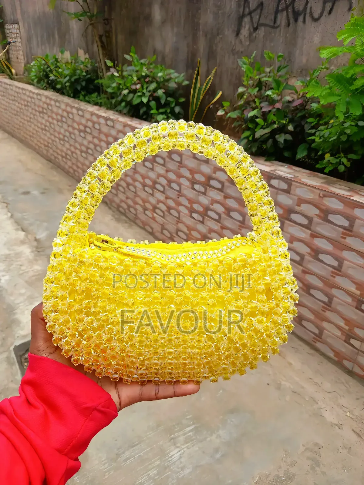 Yellow Semi-Circle Beaded Bag