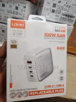 LDNIO Q408 100W GaN Super Fast Charger US/UK/EU Plug 1 USB 3 Type C