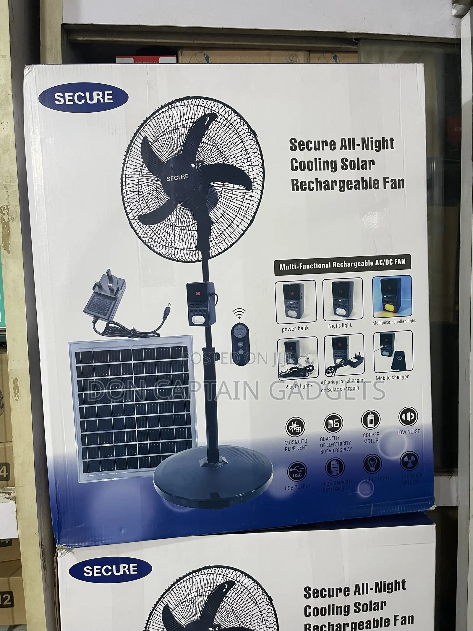Secure Rechargeable Fan 18" With Solar Panel