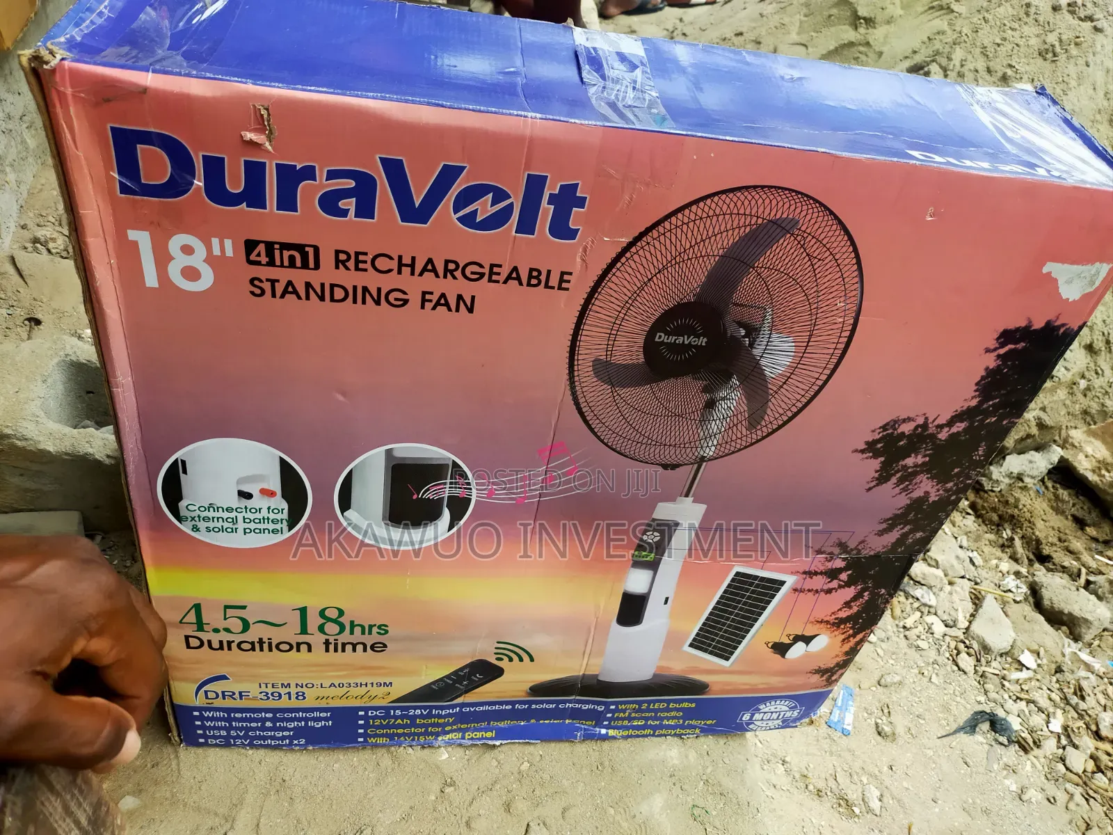 Duravolt Rechargeable Fan 18 Inches With Solar Panel Inside