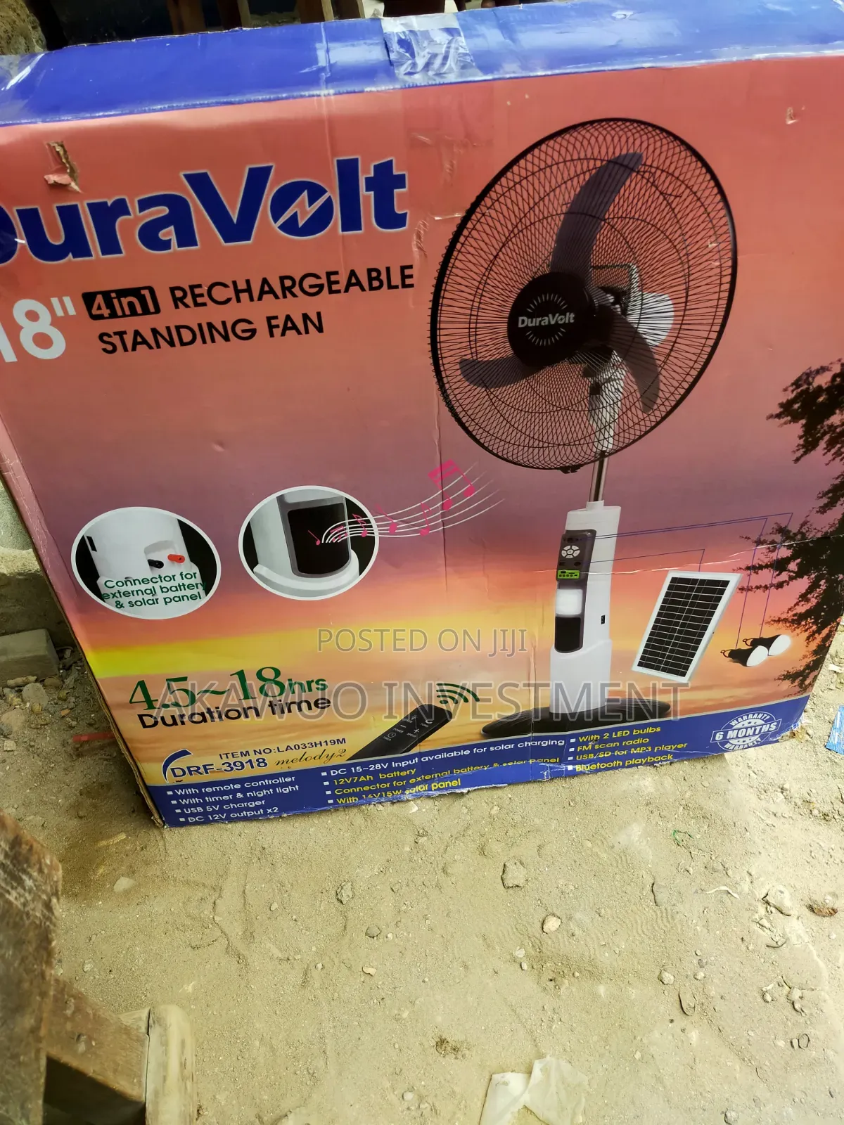 Duravolt Rechargeable Fan 18 Inches With Solar Panel Inside