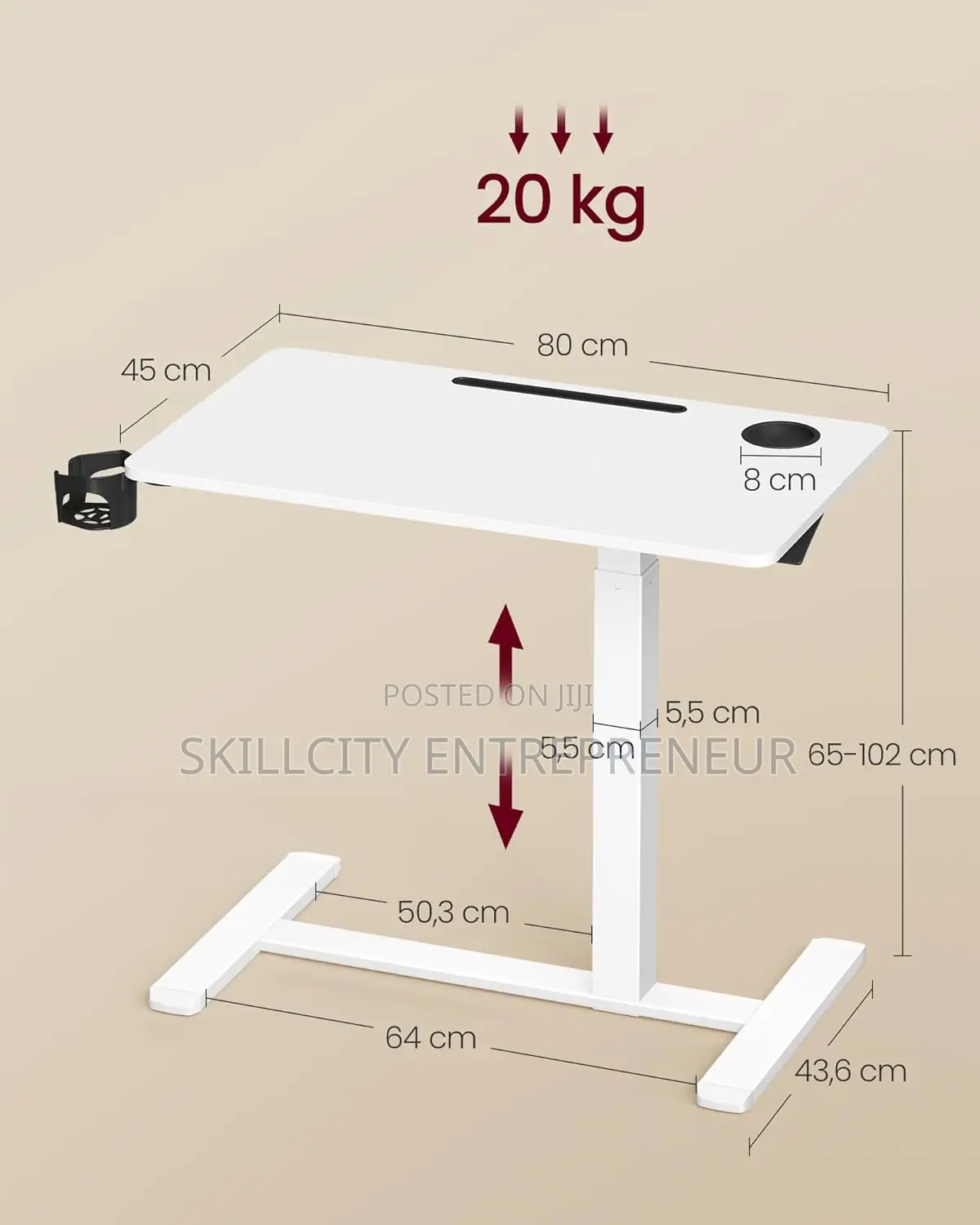 Adjustable Laptop Table With Lever With Wheels