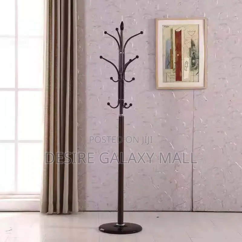 Freestanding Brown Metal Coat and Hat Rack