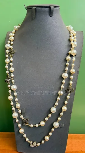 Double Layer Faux Pearl Necklace With Black Clover Cham for Women