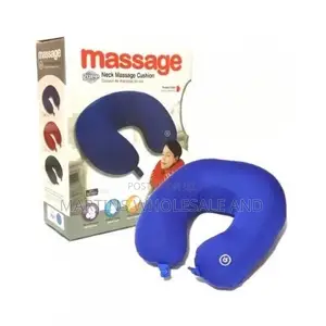 Güee Blue U-Shaped Neck Massage Cushion Box Featuring a Built-in Vibra