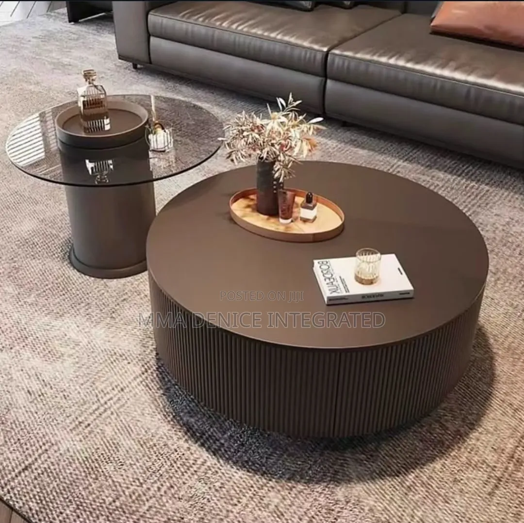 Luxury Modern Fluted Coffee Table Set – Round Center Table