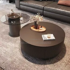Luxury Modern Fluted Coffee Table Set – Round Center Table