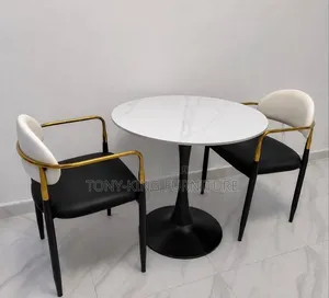 Modern Round Dining Set With White Faux-Marble Top Table
