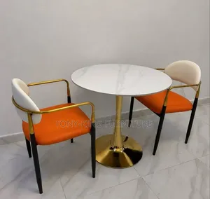 Modern Round Dining Set With White Faux-Marble Top Table