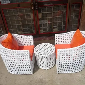 You and Me Rattan Set, Two White Synthetic Wicker Armchairs
