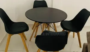 Modern 4 Seater Dining Table Chairs Set – Black Wood