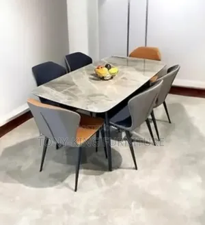 Contemporary 6-Seater Grey Marble-Sintered Stone Dining Set .