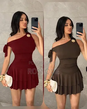 One-Shoulder Floral Accent Tiered Mini Dress
