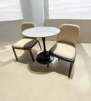 Modern Two-Seater Dining Set-a Round Faux-Marble Top Table