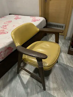 Vintage Retro Armchair - Mustard Yellow Leather + Solid Wood Frame