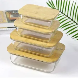 4 Glass Food Storage Containers With Stylish Bamboo Lids