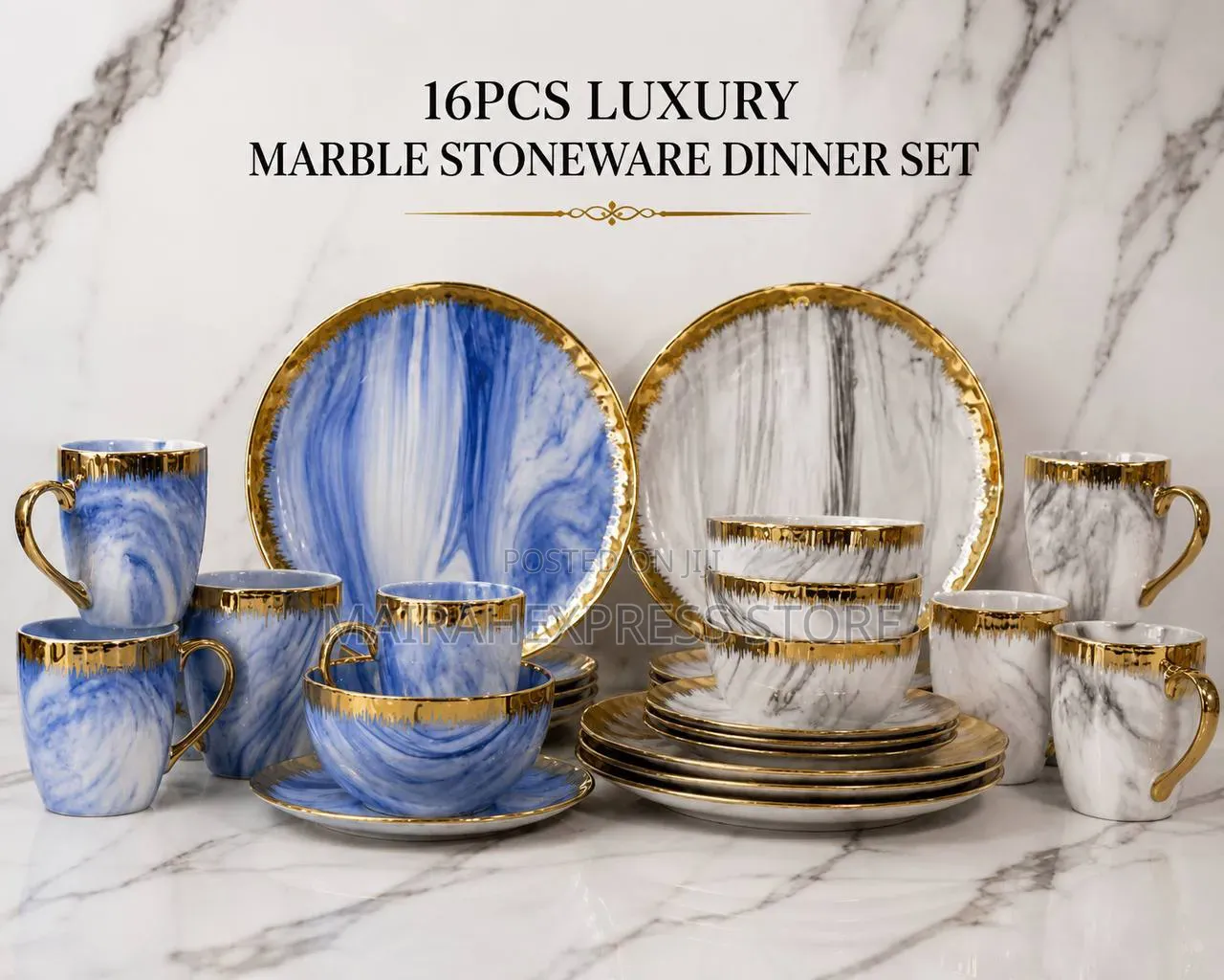 16pcs Luxury Marble Stoneware Dinner Set