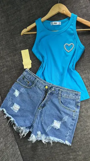 Casual Denim Shorts Tank Top Set.