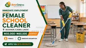 Hot Employment – Female School Cleaner | Ejigbo | ₦50,000–₦60,000