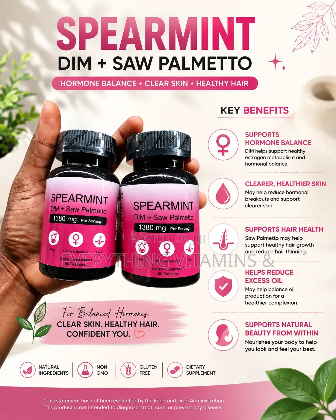 Spearmint DIM + Saw Palmetto Supplement (60 Capsules)