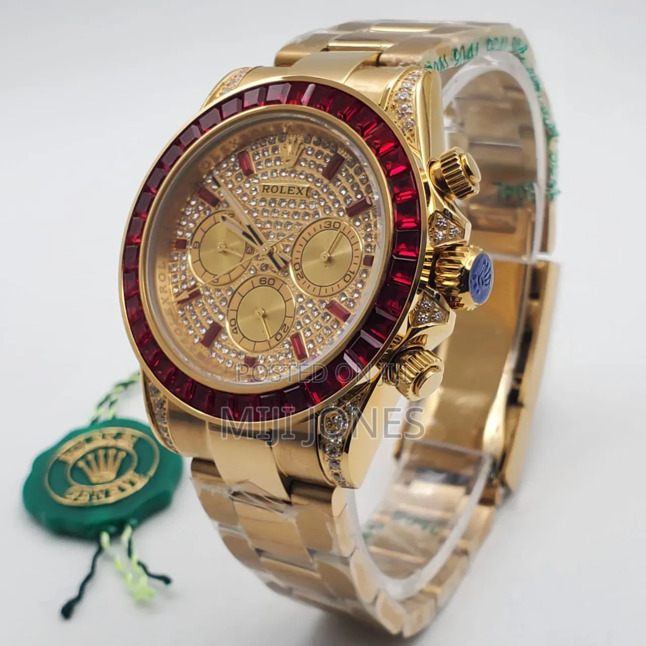 Rolex Style Chronograph Watch – Gold Chain | Glitter Bezel | Automatic