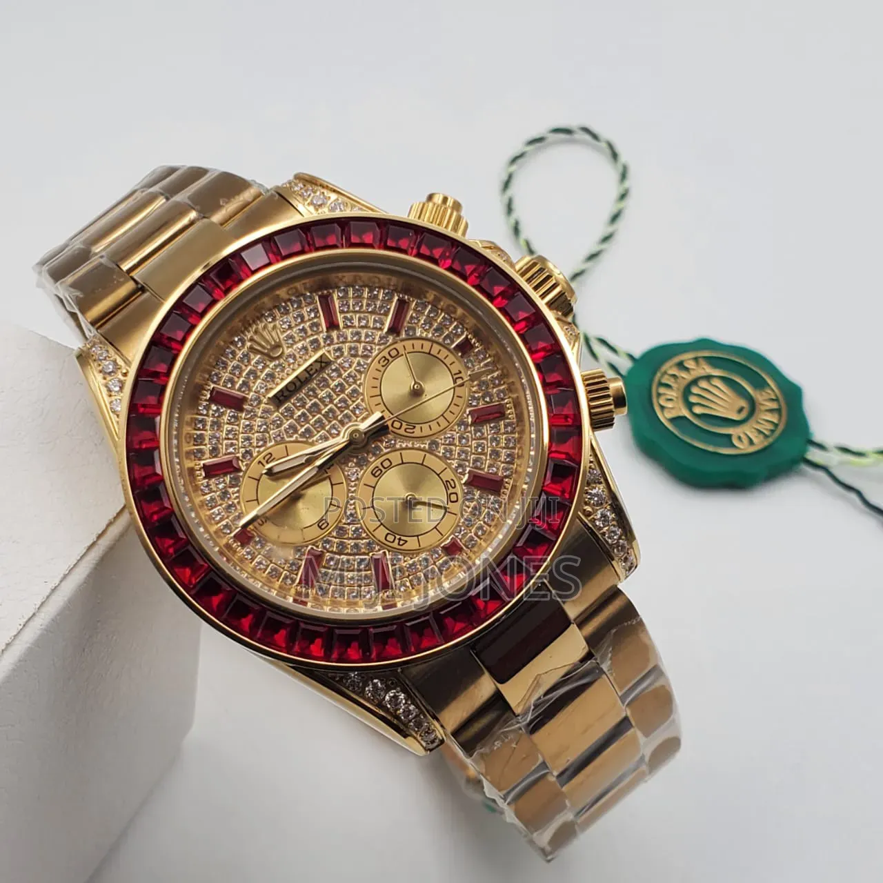 Rolex Style Chronograph Watch – Gold Chain | Glitter Bezel | Automatic