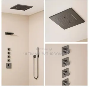 Grey Conduit Shower Mixer With Waterfall Ceiling Mounted Shower Rose