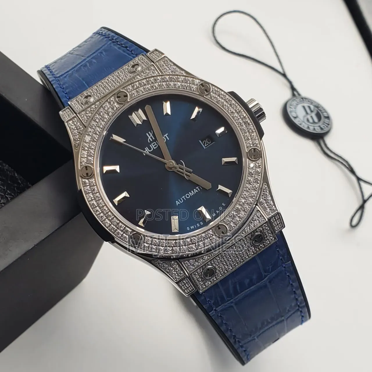 Hublot Glitter Bezel Blue Strap Watch
